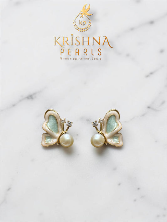 Beautiful Butterfly Enamel Pearl Studded Earrings