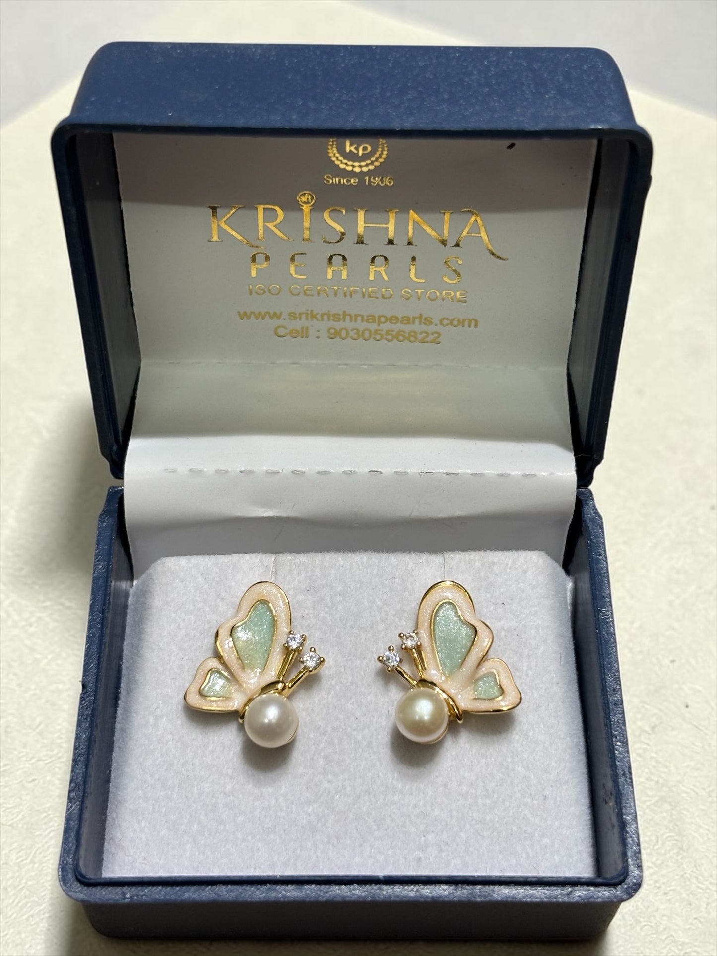 Beautiful Butterfly Enamel Pearl Studded Earrings