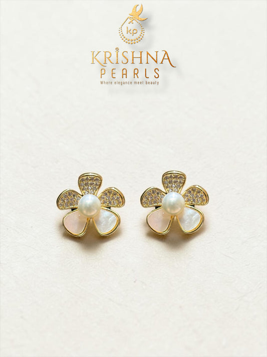 Morning Dew Flower Pearls Studds