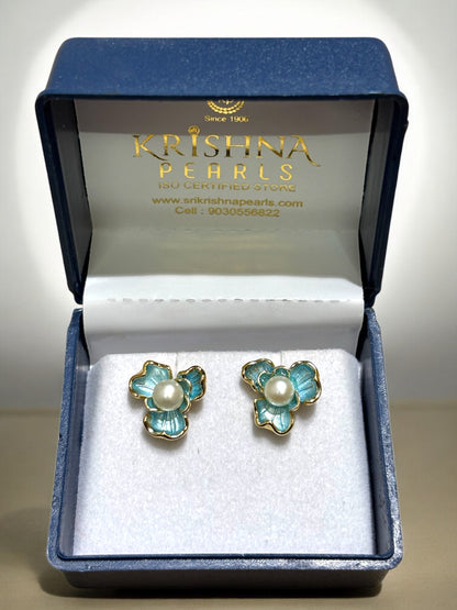 Adorable Enamel Floral Pearl Studs