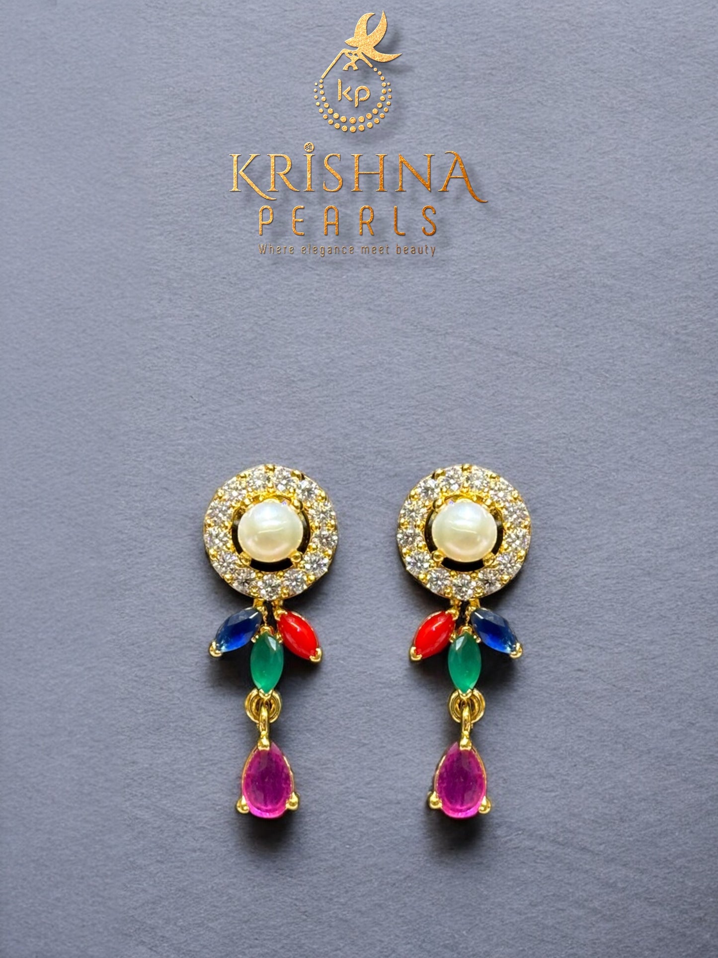 Exclusive Single Line Pearl Necklace with Navratna Locket by Krishna Pearls, Hyderabad