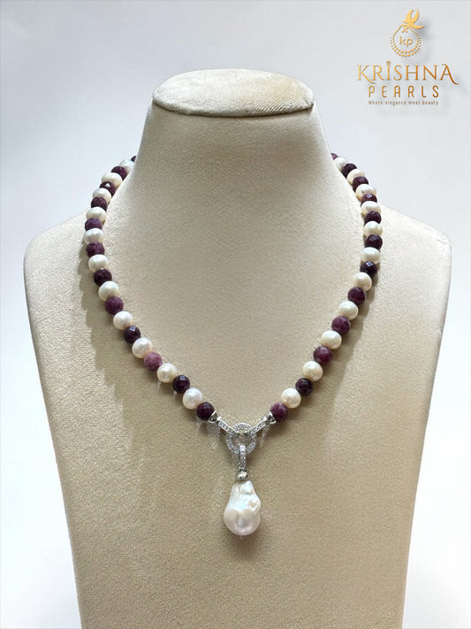 Baroque Pearls & Garnet With Detachable Pendant