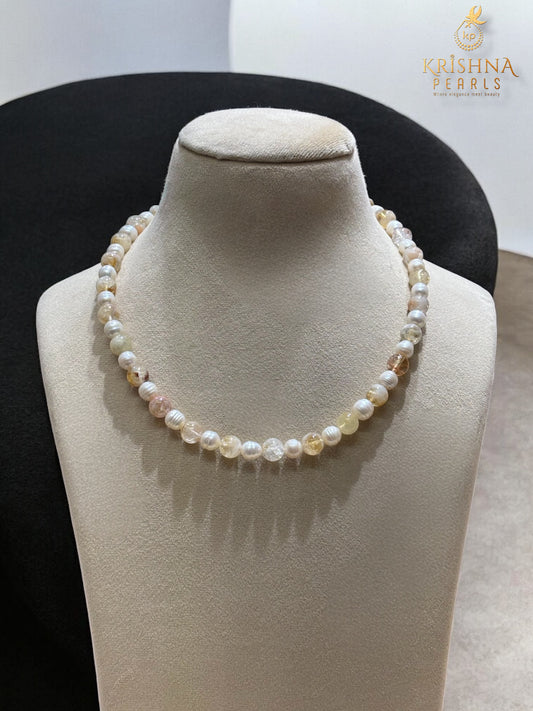 Beautiful Citrine & Pearls Necklace Set