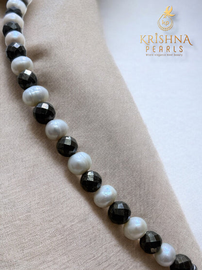 Pyrite Stone & Pearl Drop Necklace Set