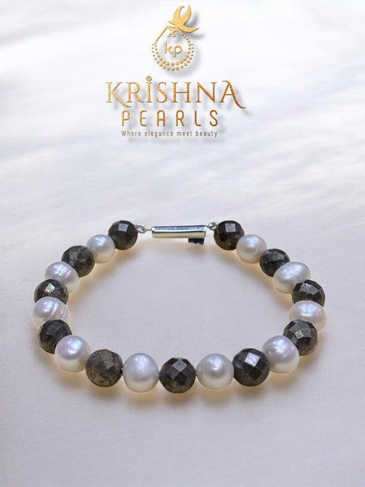 Pyrite Stone & Pearls Bracelet