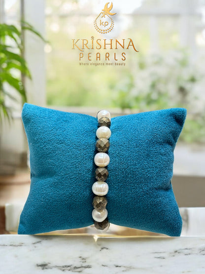 Pyrite Stone & Pearls Bracelet