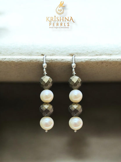 Pyrite Stone & Pearl Drop Necklace Set