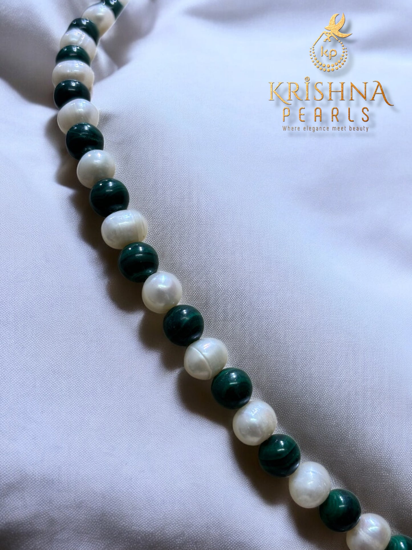 Beautiful Malachite & Pearls Necklace Set Detachable Locket Multi Wear