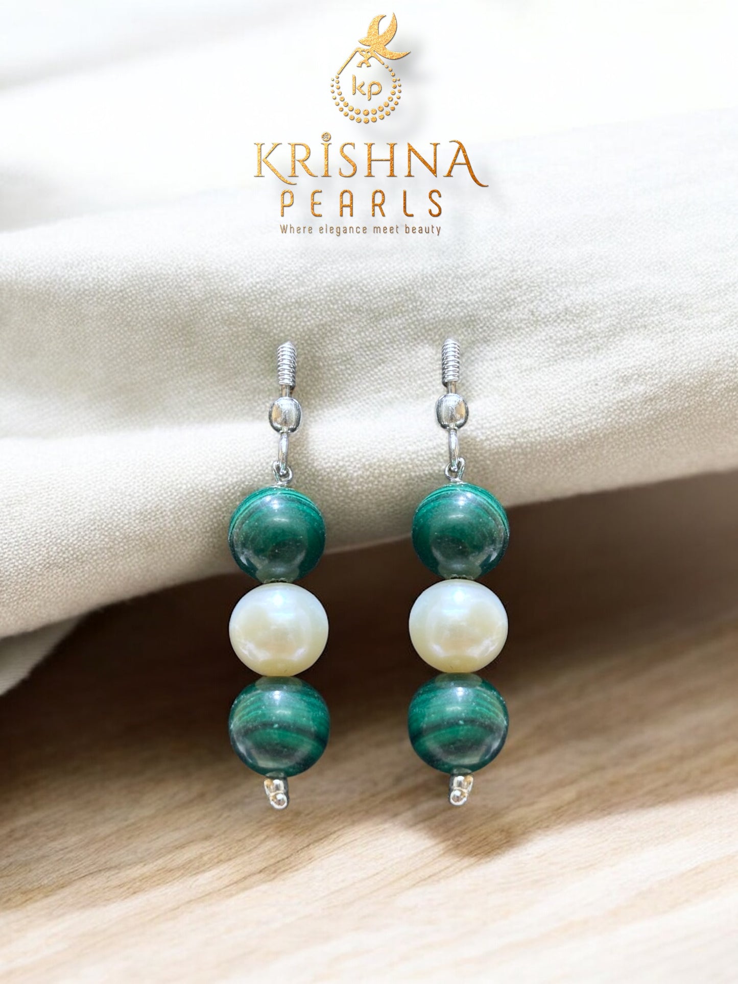 Beautiful Malachite & Pearls Necklace Set Detachable Locket Multi Wear