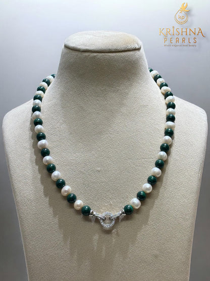 Beautiful Malachite & Pearls Necklace Set Detachable Locket Multi Wear