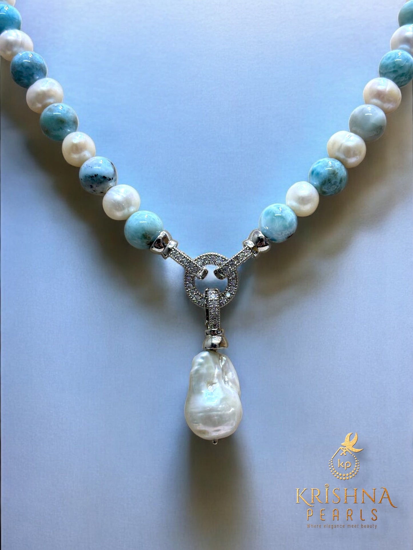 Adorable Larimar & Pearls Necklace Set