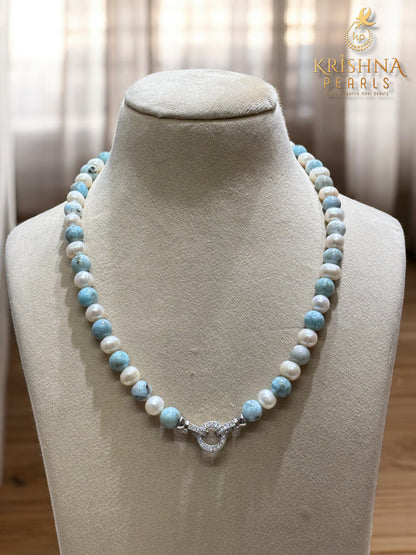 Adorable Larimar & Pearls Necklace Set