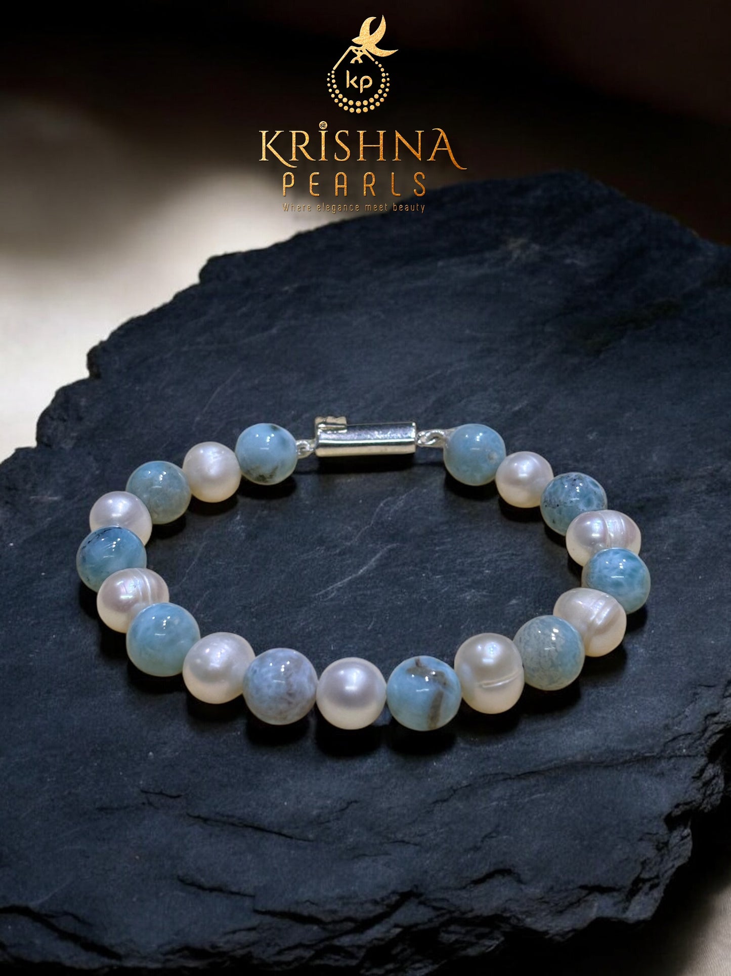 Beautiful Larimar & Pearls Bracelet