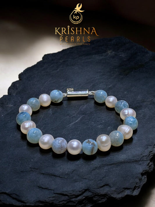 Beautiful Larimar & Pearls Bracelet