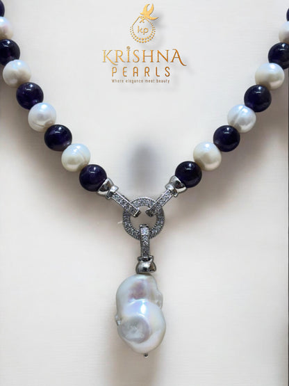 Beautiful Amethyst & Pearls Necklace Set Detachable Locket