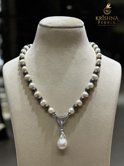 Buy Original Pyrite Stone & Pearl Drop Necklace Set