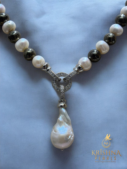 Buy Original Pyrite Stone & Pearl Drop Necklace Set