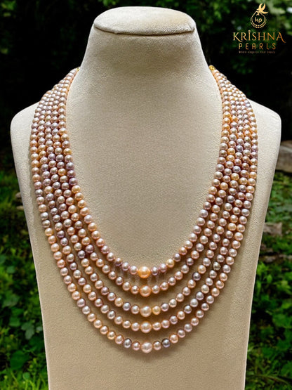 Exclusive 5 Layers Multicolour Round Pearls Necklace AAA+ Grade