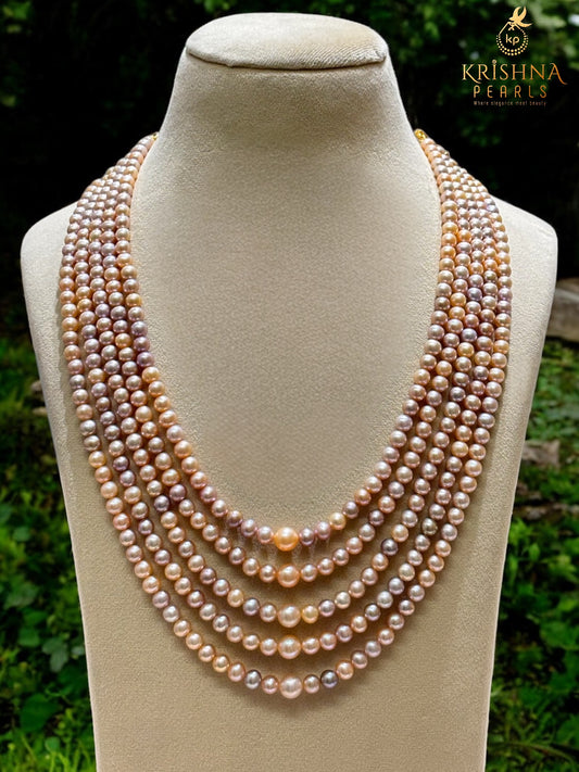 Exclusive 5 Layers Multicolour Round Pearls Necklace AAA+ Grade