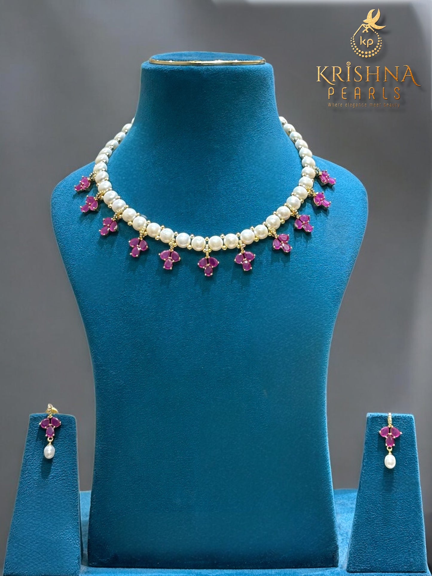 Ruby & Button Pearls Necklace Set