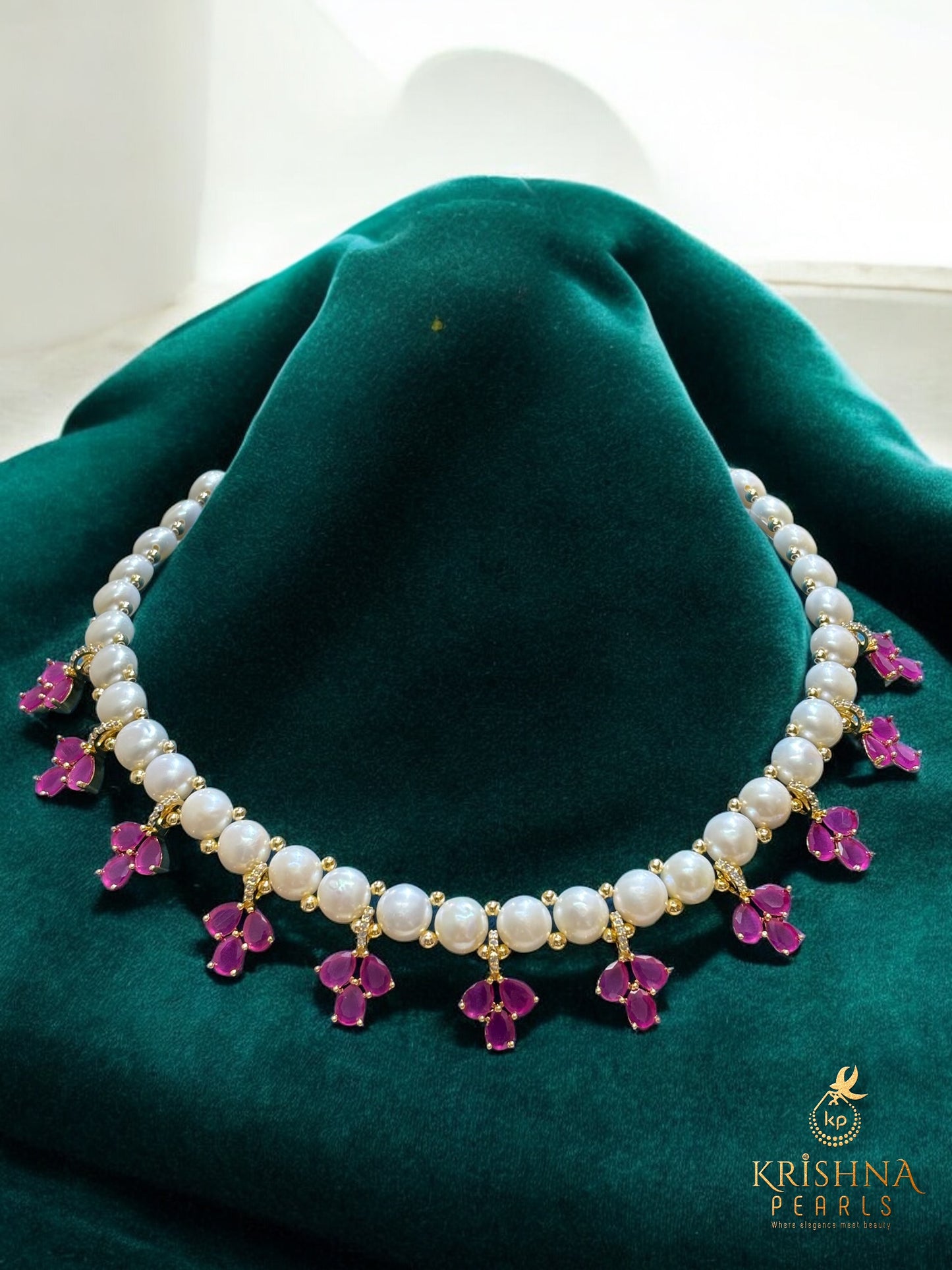 Ruby & Button Pearls Necklace Set