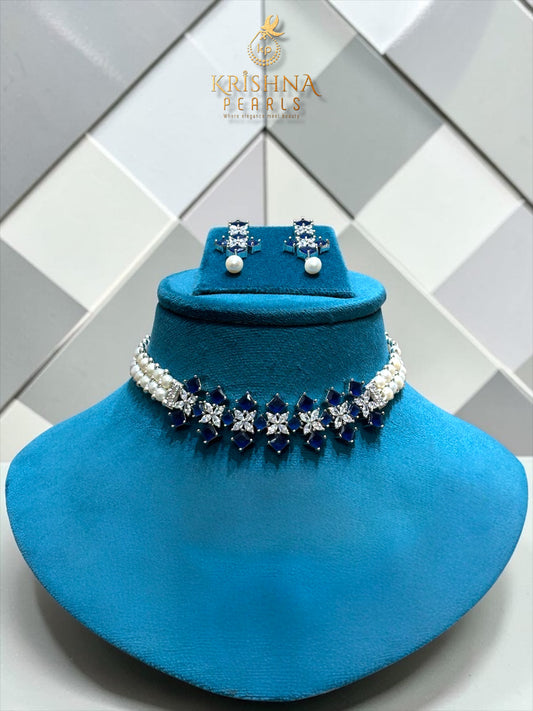 Sapphire Serenity Button Pearls Choker Set