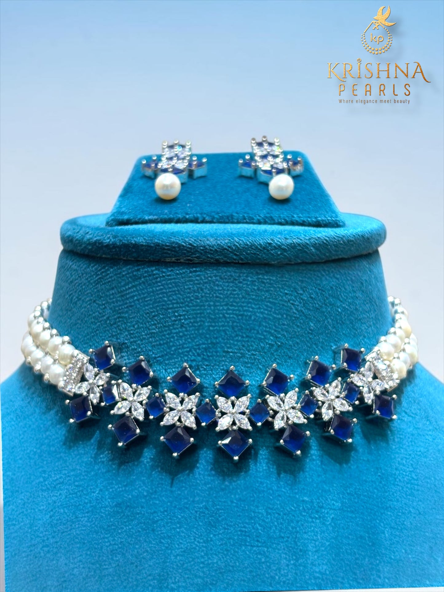 Sapphire Serenity Button Pearls Choker Set