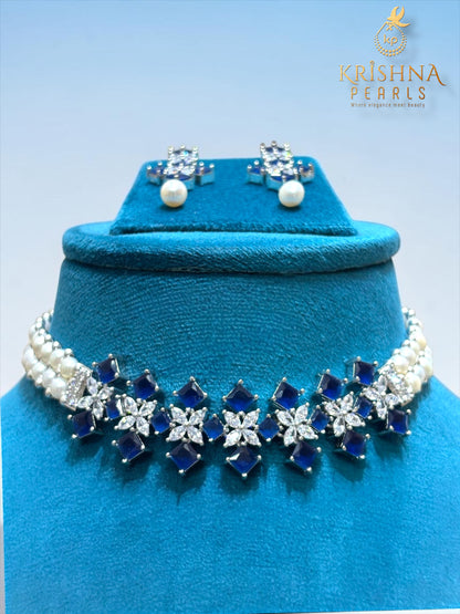 Sapphire Serenity Button Pearls Choker Set
