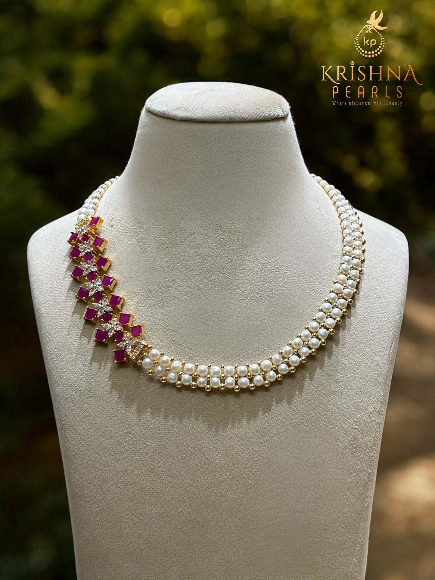 Royal Ruby Button Pearl Necklace Set