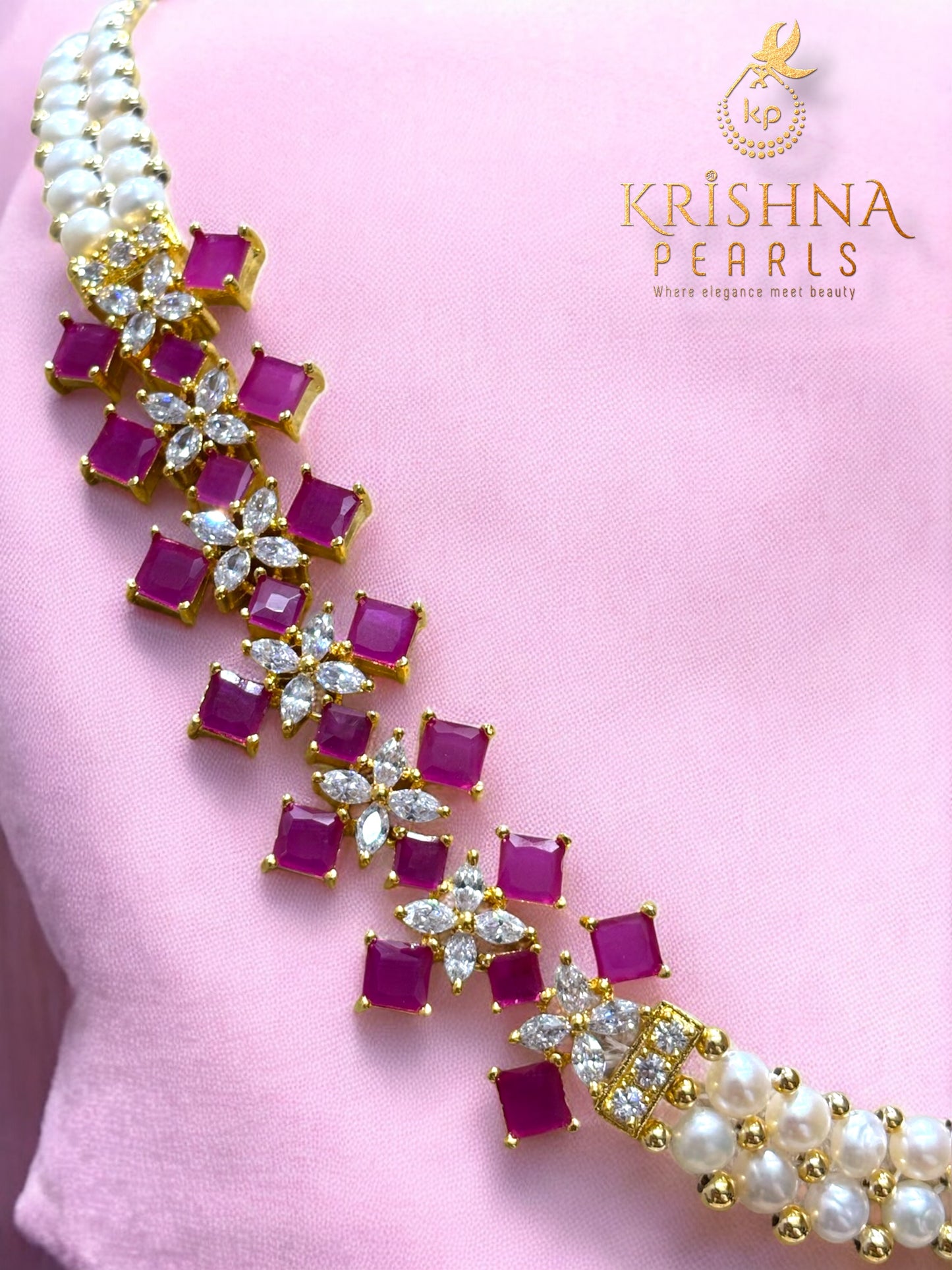 Royal Ruby Button Pearl Necklace Set