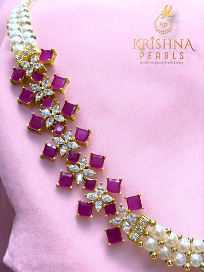 Royal Ruby Button Pearl Necklace Set