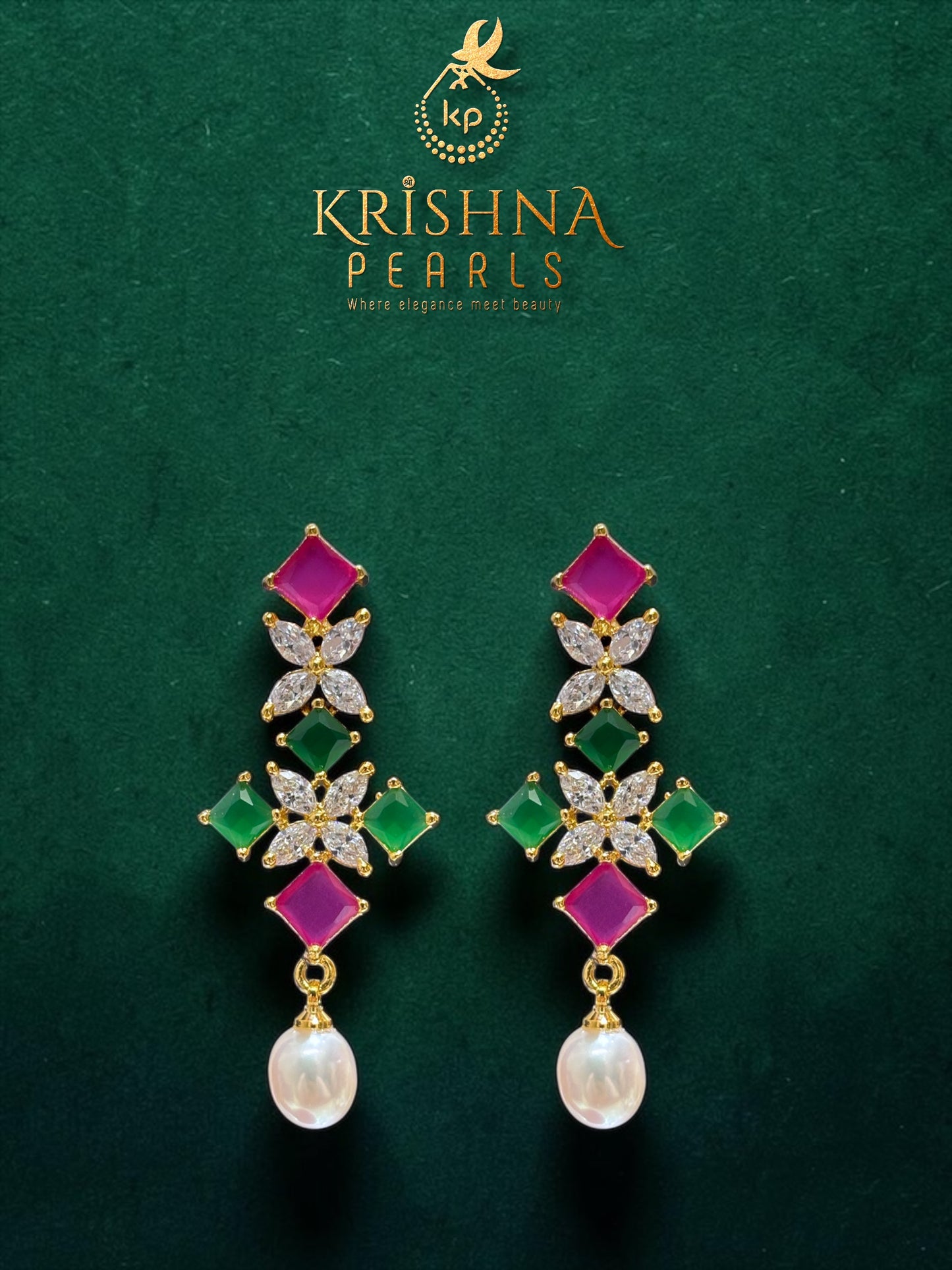 Royal Ruby & Emerald Button Pearl Necklace Set