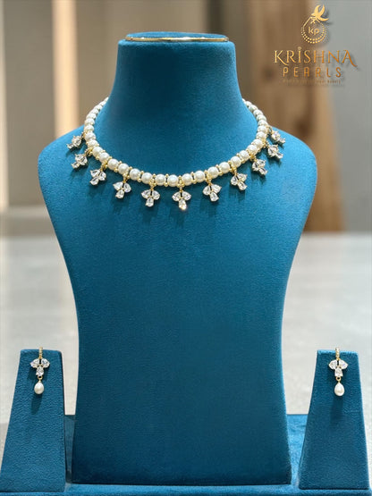 Adorable Diamond Studded Button Pearls Necklace set