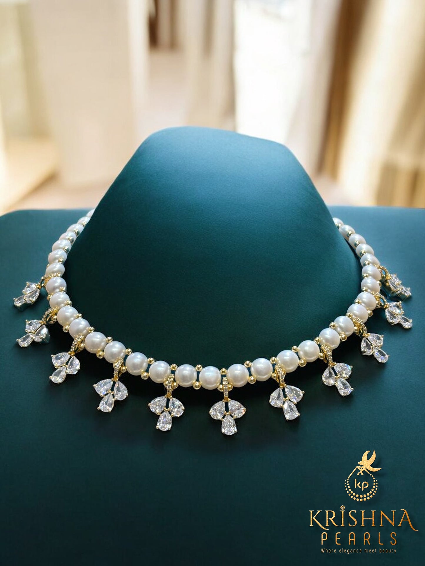 Adorable Diamond Studded Button Pearls Necklace set