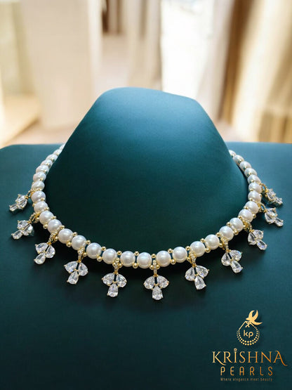 Adorable Diamond Studded Button Pearls Necklace set