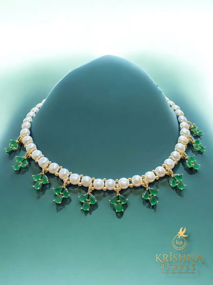 Emerald & Button Pearls Necklace Set