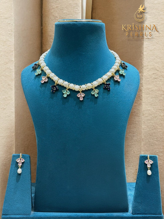 MultiStones & Button Pearls Necklace Set