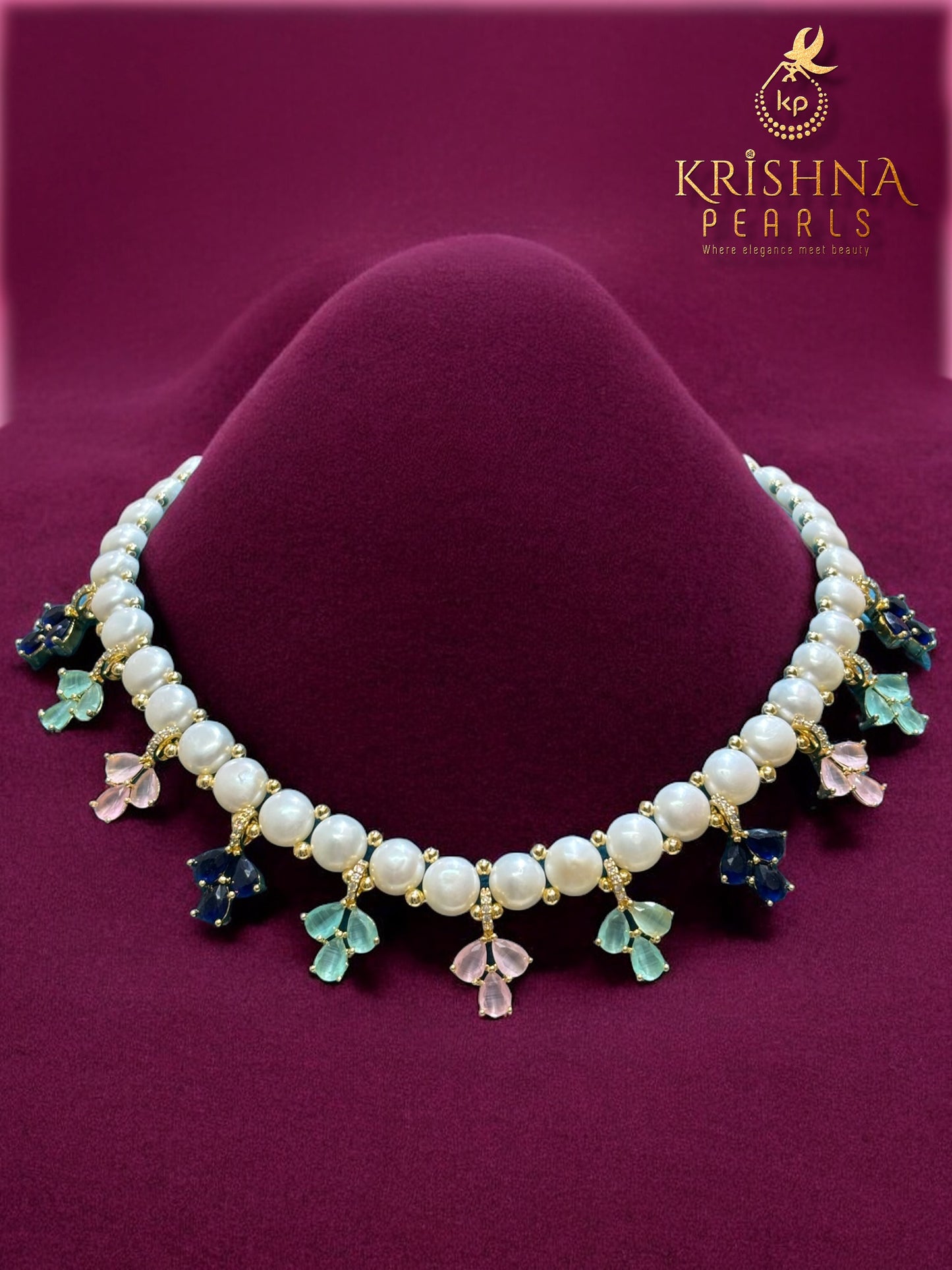 MultiStones & Button Pearls Necklace Set