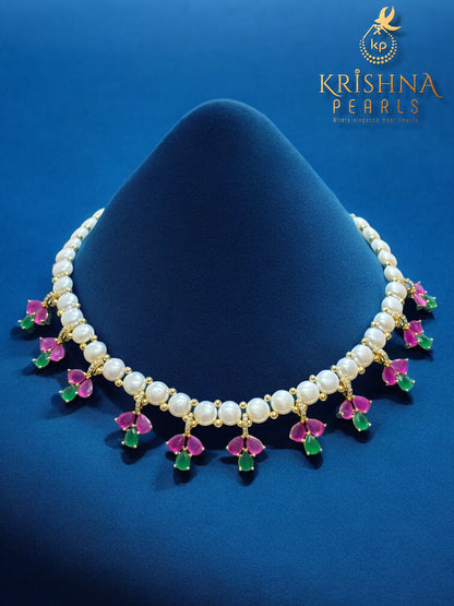 Ruby & Emerald Button Pearls Studded Necklace Set