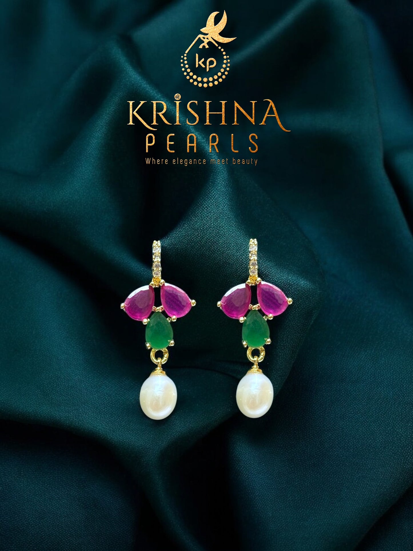 Ruby & Emerald Button Pearls Studded Necklace Set