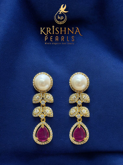 Lustrous Petal Ruby Drop & Pearls Necklace Set