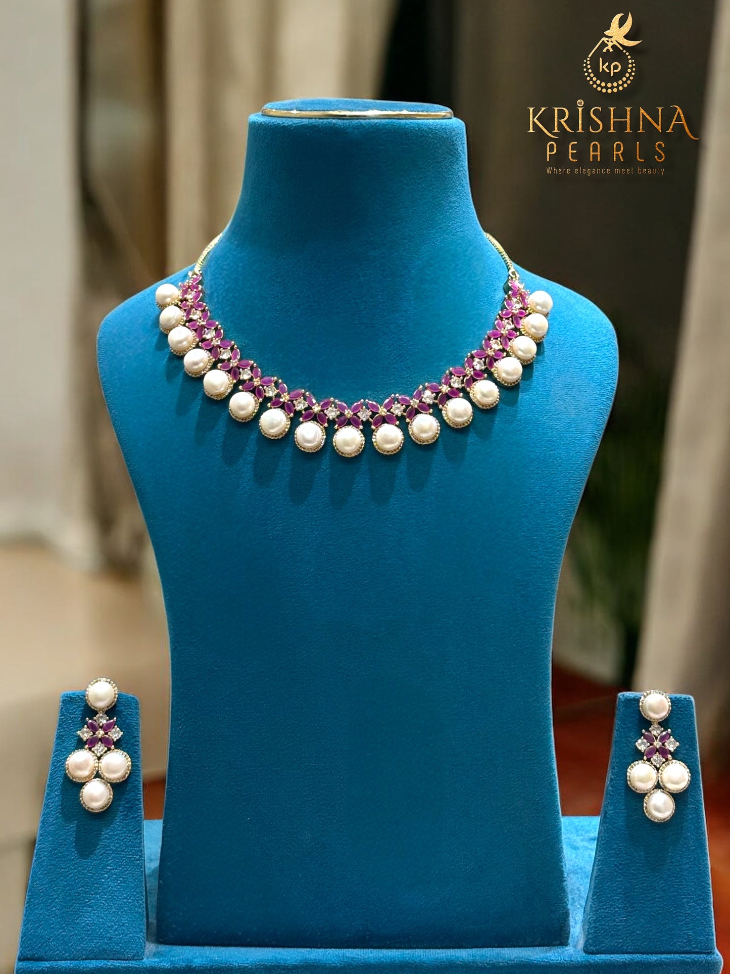 Imperial Ruby & Big Pearls Necklace Set