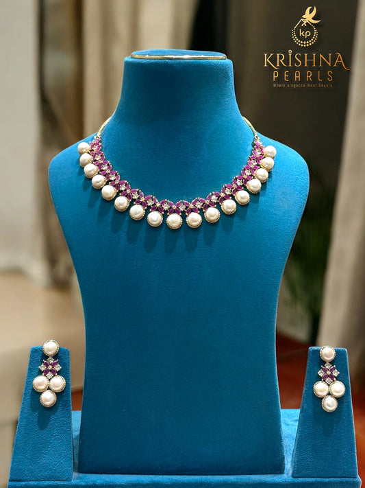 Imperial Ruby & Big Pearls Necklace Set