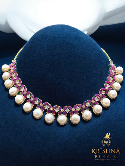 Imperial Ruby & Big Pearls Necklace Set