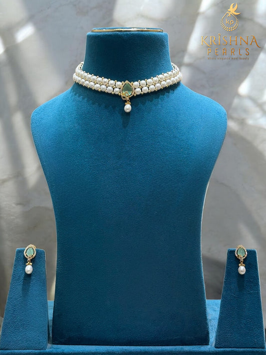 Pearls & Mint Green Choker Set