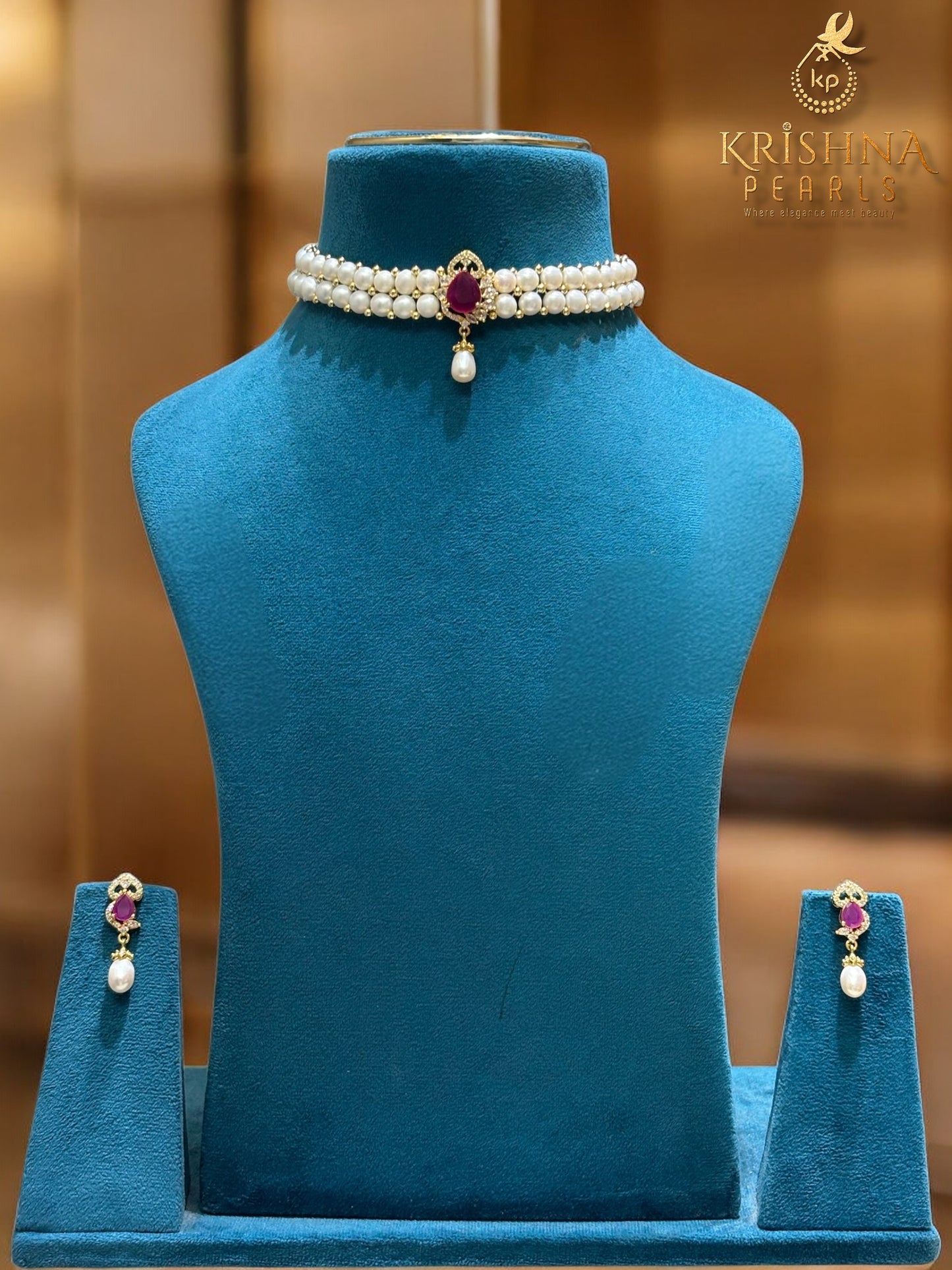 Adorable Ruby & Pearl Choker Set