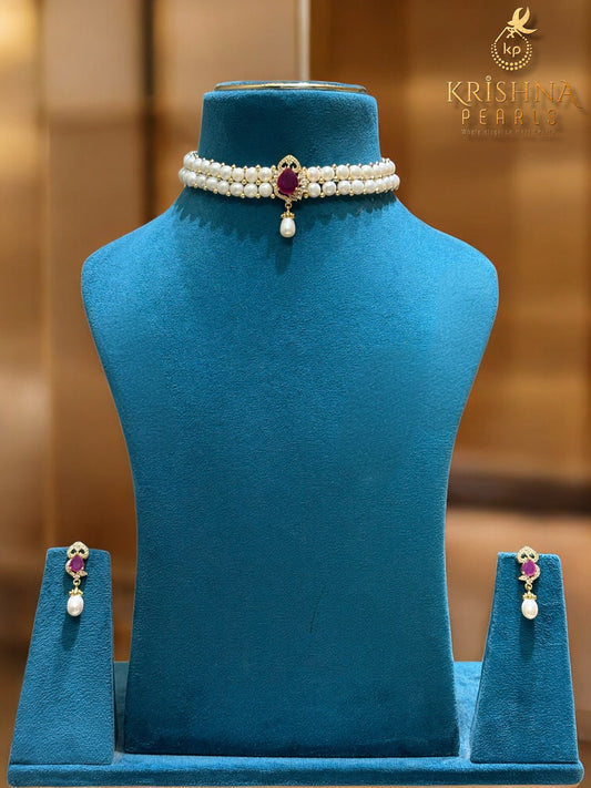 Adorable Ruby & Pearl Choker Set
