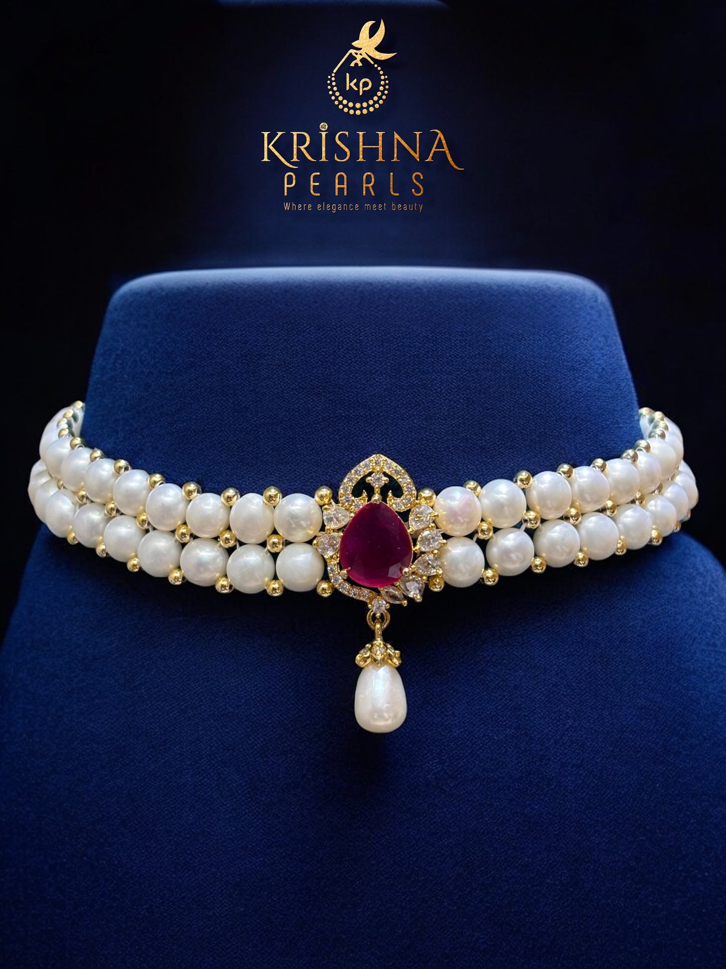 Adorable Ruby & Pearl Choker Set