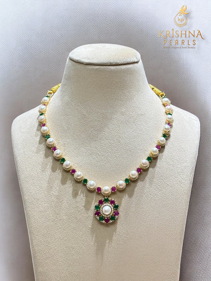 Floral Grace Ruby & Emeralds Pearls Studded Necklace Set