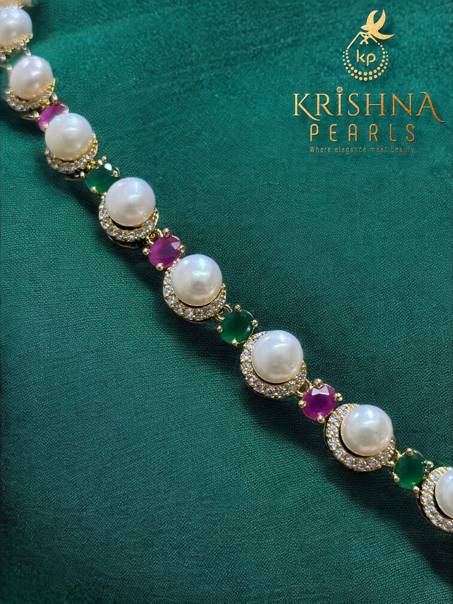 Floral Grace Ruby & Emeralds Pearls Studded Necklace Set